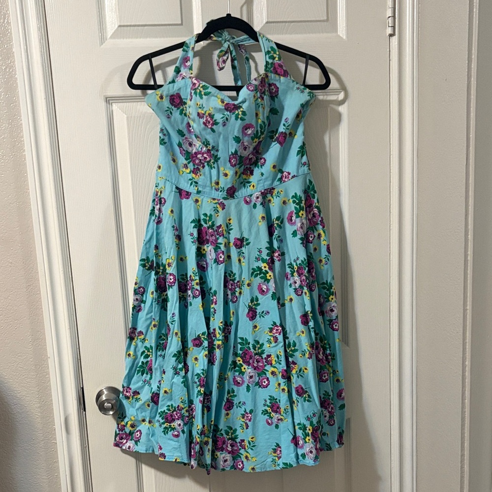Hell Bunny Vixen Dress - Light Blue with Purple Floral